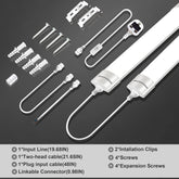 Set of LED strip lights with components on a dark background